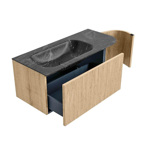 MONDIAZ KURVE-DLUX Meuble de salle de bains 105 cm avec module 25 R couleur Chêne avec 1 tiroir et 1 porte. Lavabo BIG SMALL gauche sans trou de robinet couleur Lava. SW1138119