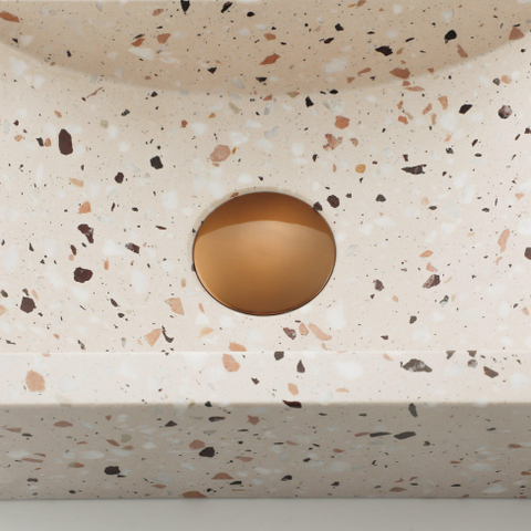 FugaFlow Eccelente Pietra Ensemble de fontaine - 40x22x10cm - trou de robinet à droite - robinet de fontaine en cuivre brossé PVD - bouchon de vidange - siphon abaissé - beige mat SW1468993