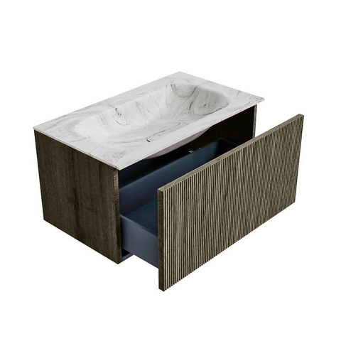 Mondiaz KURVE-DLUX Badkamermeubelset - 80x46x40cm - 1 lade - wastafel solid surface - midden - 1 kraangat - Shadow SW1414540
