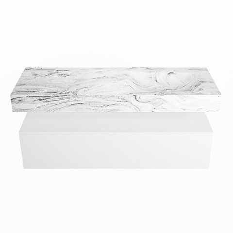 Mondiaz ALAN-DLUX Ensemble de meuble - 130cm - meuble Talc mat - 1 tiroir - Lavabo Cloud Glace suspendu - vasque Droite - 1 trou de robinet SW805008