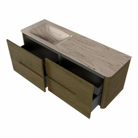 Mondiaz CIRO-DLUX Meuble de salle de bains ensemble - 140x45x50cm - Plan-vasque solid surface Arena - 1 bassin à gauche - 1 trou de robinet - 4 tiroirs - Dusk SW1533816