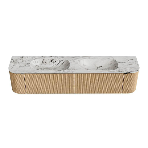 MONDIAZ KURVE-DLUX meuble de salle de bains 200cm avec module 25 Len R couleur Oak avec 2 tiroirs et 2 portes. Lavabo STOR SMALL double 2 trous de robinet couleur Glace. SW1138021