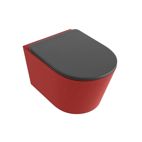 Mondiaz LAVIE hangtoilet – spoelrandloos – 36 x 53 cm – met softclose zitting – Fire (rood), zitting Dark grey (grijs) SW1208600