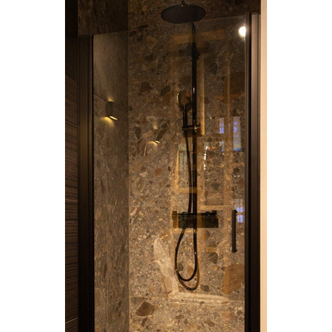 IVY Pact ensemble de douche pluie apparent – douche de tête medium Ø 25 cm – barre de douche – douchette satin spray – noir chrome brillant SW1034875
