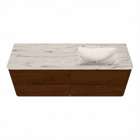 Mondiaz CIRO-DLUX Ensemble de meubles de salle de bains - 140x45x50cm - Plan vasque en solid surface Nata - 1 lavabo à droite - 1 trou de robinet - 4 tiroirs - Ruby SW1532072