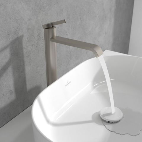 Villeroy & Boch Dawn 1 greeps wastafelkraan verhoogd - zonder pop up afvoergarnituur - Brushed Nickel (rvs) SW974157