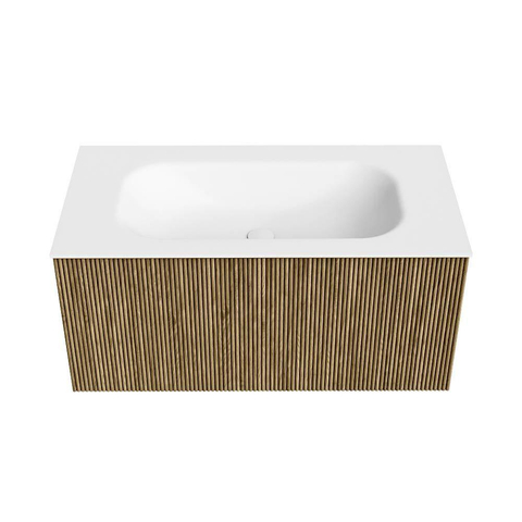 Mondiaz KURVE Badkamermeubelset - 90x46x40cm - 1 lade - wastafel solid surface - midden - 1 kraangat - Dusk SW1414753