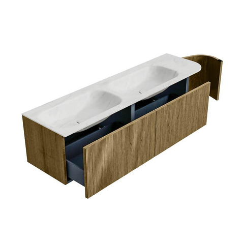 Mondiaz KURVE-DLUX Badkamermeubelset - 165x46x40cm - 2 lade - 1 deur - wastafel solid surface - dubbel / links - zonder kraangat - Dusk SW1414955