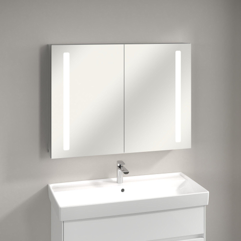 Villeroy & Boch my view 14 My View spiegelkast - met 2 deuren - met geïntegreerde LED verlichting verticaal - 100x75x17.3cm - zilver 1024981