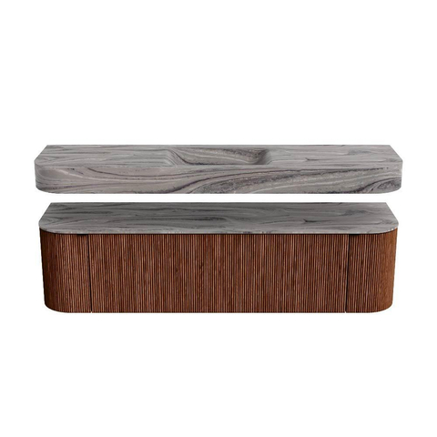 MONDIAZ THOR-DLUX 170cm badmeubel ronding links + rechts kleur Ruby met 1 lade en 2 deuren. Vrijhangende wastafel CLOUD Midden zonder kraangat kleur Sombra. SW1465858