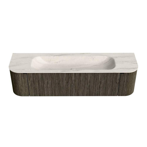MONDIAZ KURVE-DLUX Meuble de salle de bains 170cm arrondi gauche + droite couleur Shadow avec 1 tiroir et 2 portes. Lavabo BIG LARGE Central 1 trou de robinet Meli. SW1431808