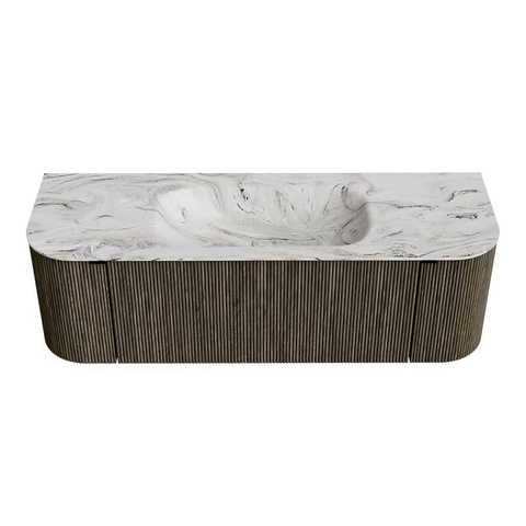 Mondiaz KURVE-DLUX Ensemble de meubles de salle de bains - 140x46x40cm - 1 tiroir - 2 portes - vasque solid surface - centre - sans trou de robinet - Shadow SW1414546