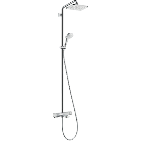 Hansgrohe Croma E280 - showerpipe: - met badkraan - thermostatisch - met 1jet - hoofddouche - met 3jet - handdouche multi en doucheslang - 160cm - thermostaat - hoogglans chroom SW297546