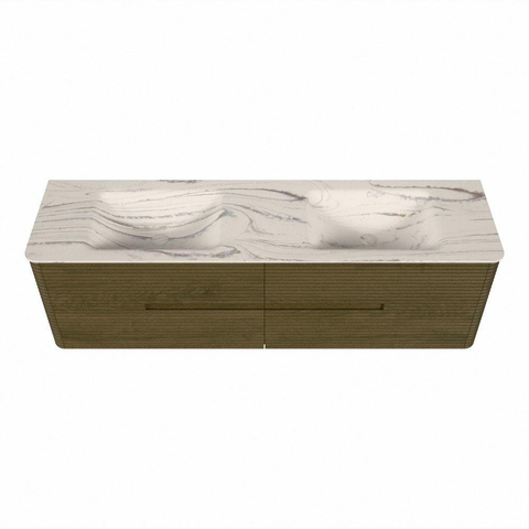 Mondiaz CIRO-DLUX Badkamermeubelset - 170x45x50cm - Solid surface wastafel Nata - 2 wasbak Dubbel - zonder kraangaten - 4 lades - Dusk SW1533245