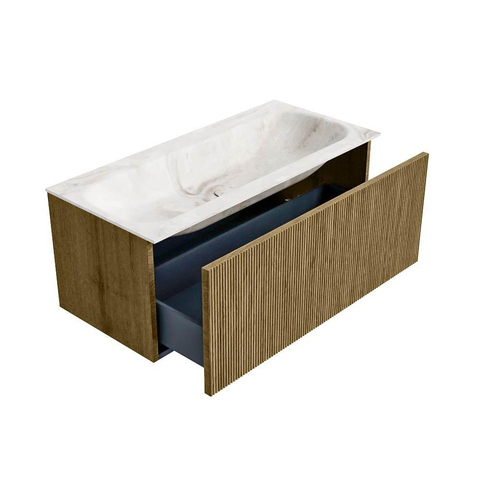 Mondiaz KURVE-DLUX Badkamermeubelset - 100x46x40cm - 1 lade - wastafel solid surface - midden - zonder kraangat - Dusk SW1414891