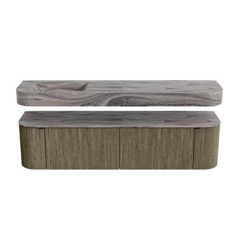 MONDIAZ THOR-DLUX 180cm meuble de salle de bains arrondi gauche + droite couleur Shadow avec 2 tiroirs et 2 portes. Vasque suspendue CLOUD gauche sans trou de robinet couleur Sombra. SW1466293