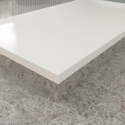 Villeroy & Boch Ecora douchebak - 140x80x3.5cm - afvoer korte zijde - stone white (wit) SW1558997