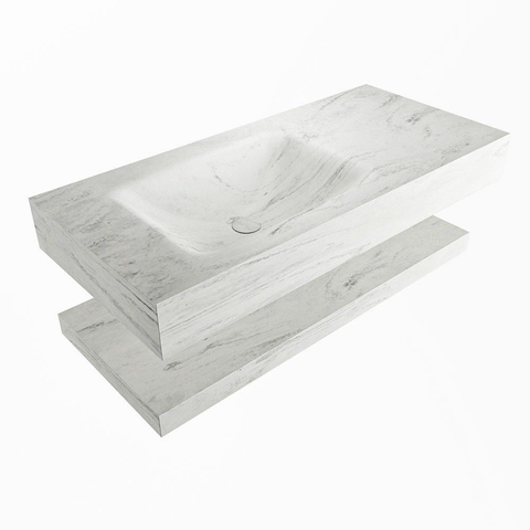 Mondiaz ALAN-DLUX Ensemble de meuble - 100cm - meuble Opalo mat - 0 tiroirs - Lavabo Cloud Opalo suspendu - vasque Gauche - 1 trou de robinet SW809114