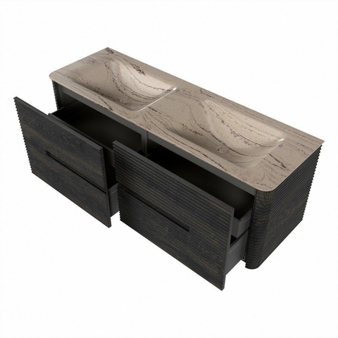 Mondiaz CIRO-DLUX Badkamermeubelset - 140x45x50cm - Solid surface wastafel Arena - 2 wasbak Dubbel - zonder kraangaten - 4 lades - Shadow SW1532350