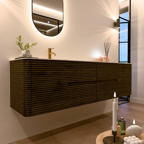 Mondiaz CIRO-DLUX Badkamermeubelset - 180x45x50cm - Solid surface wastafel Ostra - 1 wasbak Links - 1 kraangat - 4 lades - Shadow SW1532312