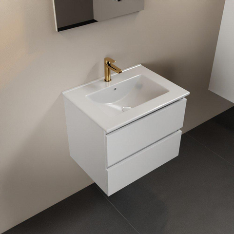 Mondiaz Aivy badmeubelset - 60x45x50cm - 1 kraangat - 1 wasbak talc Keramiek - Midden - 2 lades - Met spiegel - MDF Talc SW892402