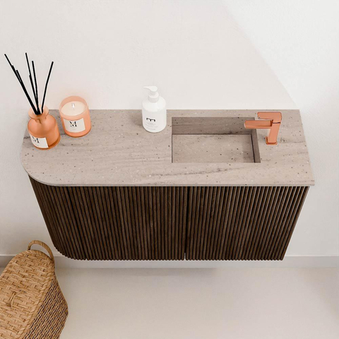Mondiaz JOYA-DLUX 71.6cm toiletmeubel - ronding links kleur Walnut - Wastafel FAYE positie Rechts 1 kraangat kleur Saba. SW1424668