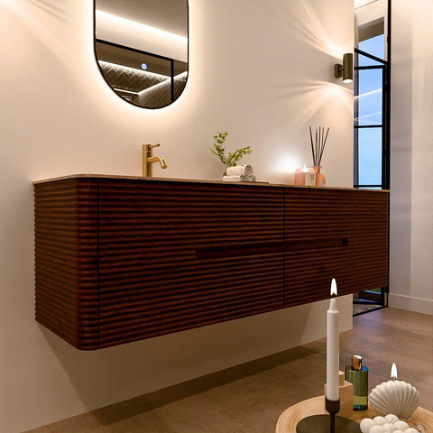 Mondiaz CIRO-DLUX Badkamermeubelset - 170x45x50cm - Solid surface wastafel Arena - 1 wasbak Links - 1 kraangat - 4 lades - Ruby SW1531725