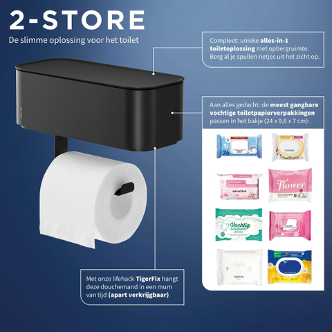 Tiger 2-Store Toiletrolhouder met opbergbakje Zwart SW916679