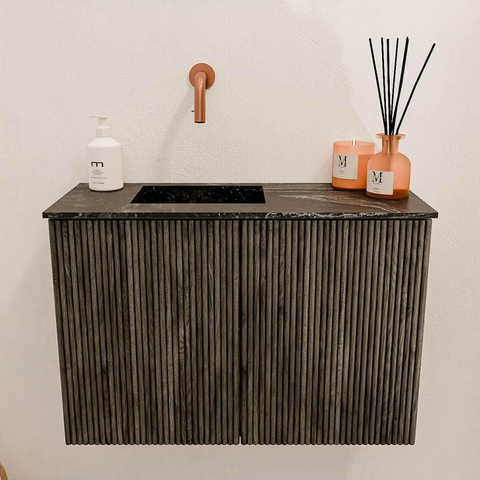 Mondiaz JOYA-DLUX 60cm meuble de toilette - couleur Shadow - Vasque FAYE position Gauche Sans trou de robinet couleur Lava SW1422806