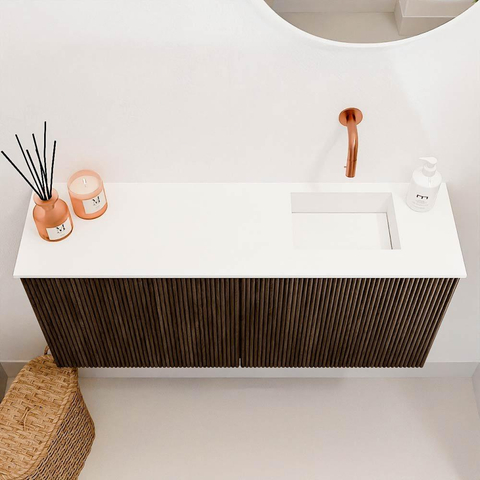 Mondiaz JOYA 90cm meuble de toilette - couleur Walnut - Vasque FAYE position Droite Sans trou de robinet couleur Talc SW1421275