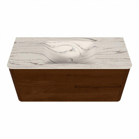 Mondiaz CIRO-DLUX Badkamermeubelset - 110x45x50cm - Solid surface wastafel Nata - 1 wasbak Midden - 1 kraangat - 2 lades - Ruby SW1532036