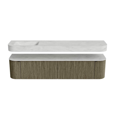 MONDIAZ THOR-DLUX 200cm meuble de salle de bains arrondi gauche + droite couleur Shadow avec 2 tiroirs et 2 portes. Vasque suspendue CLOUD Gauche sans trou de robinet couleur Opalo. SW1467035