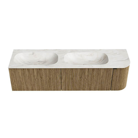 Mondiaz KURVE-DLUX Badkamermeubelset - 165x46x40cm - 2 lade - 1 deur - wastafel solid surface - dubbel / links - zonder kraangat - Dusk SW1415190