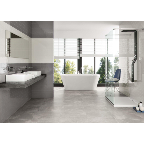 Terravito Corvato wandtegel - 7.5x30cm - 8.5mm - Rechthoek - Overig - glans grijs SW1390010
