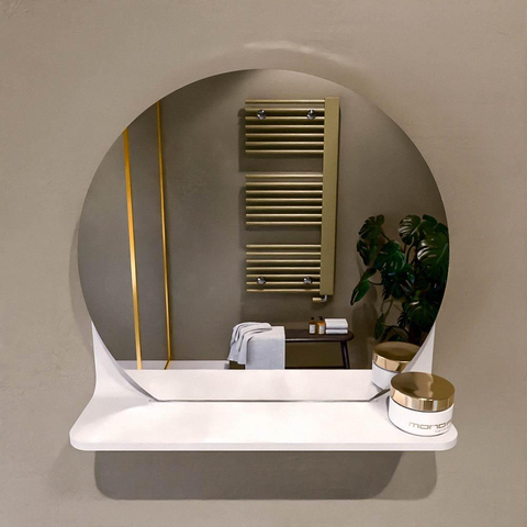 Mondiaz SPOT spiegel – Ø40 cm – met planchet – Talc (wit) SW1235464