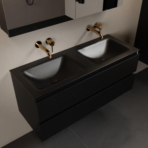 Mondiaz Aivy badmeubelset - 120x45x50cm - 0 kraangaten - 2 wasbakken urban Solid surface - Links en rechts - 2 lades - Met spiegelkast - MDF Urban SW892250