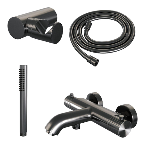 BRAUER Stripe Mitigeur thermostatique de douche - SET 03 - apparent - support mural - douchette sur barre - flexible de douche - gunmetal brossé PVD SW1434968