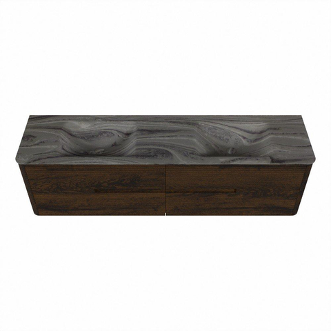 Mondiaz CIRO-DLUX Ensemble de meubles de salle de bains - 180x45x50cm - Plan vasque solid surface Sombra - 2 vasques double - sans trous de robinet - 4 tiroirs - Noyer SW1530892