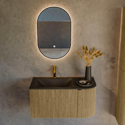 Mondiaz KURVE Ensemble de meuble de salle de bains - 85x46x40cm - 1 tiroir - 1 porte - lavabo solid surface - gauche - 1 trou de robinet - Dusk SW1415093