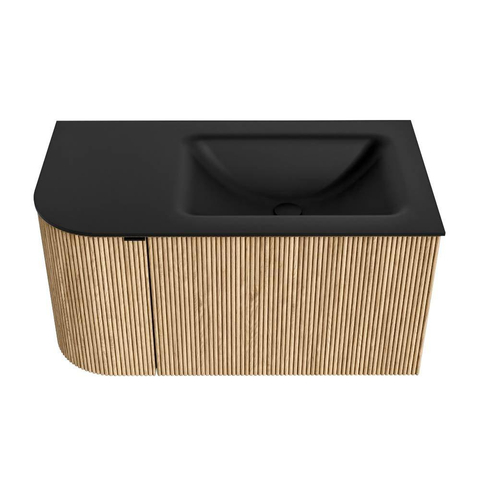 MONDIAZ KURVE Meuble de salle de bains 85 cm avec module 25 L couleur Chêne avec 1 tiroir et 1 porte. Lavabo CLOUD droite 1 trou de robinet Urban. SW1138399