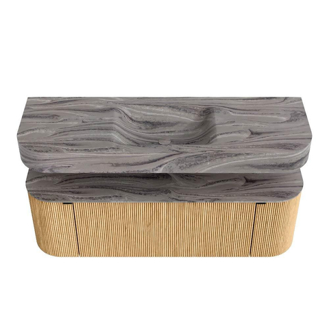 MONDIAZ THOR-DLUX 140cm badmeubel ronding links + rechts kleur Oak met 1 lade en 2 deuren. Vrijhangende wastafel CLOUD Midden 1 kraangat kleur Sombra. SW1464338