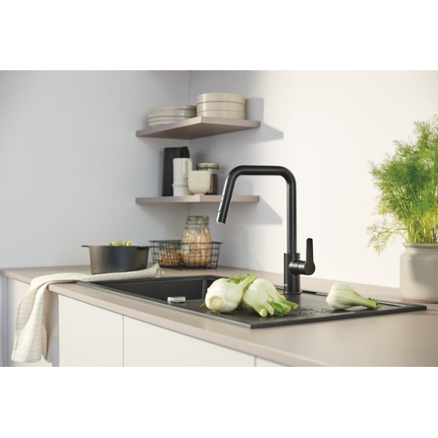 Grohe Start QuickFix Keukenkraan - met uittrekbare handdouche - met dual spray - voorsprong 22.1cm - matte black (mat zwart) SW1028176