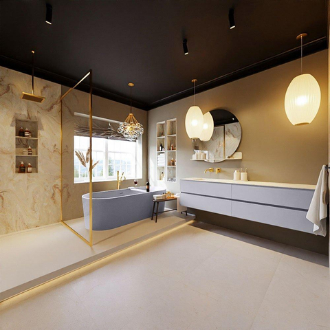 MONDIAZ VICA-DLUX Ensemble meuble de salle de bains - 200cm - meuble sous-vasque cale - 4 tiroirs - lavabo encastré cloud gauche - sans trous de robinet - version haute 60cm - frape SW1089052