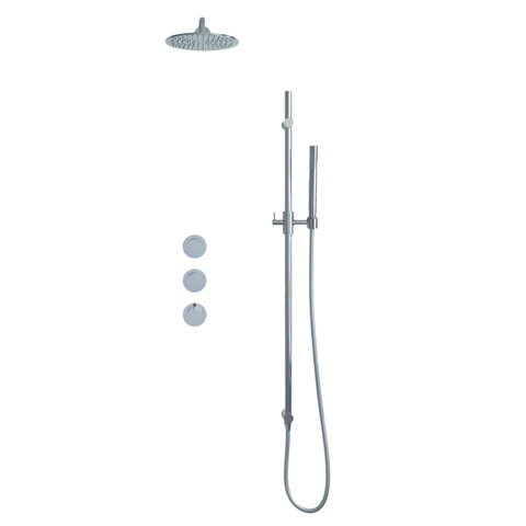 Fortifura Nebbio Regendoucheset - inbouwkraan - inbouwdeel - glijstang - doucheslang glad - staafhanddouche - 35cm wandarm - 30cm ronde hoofddouche - PVD - geborsteld RVS SW1237522
