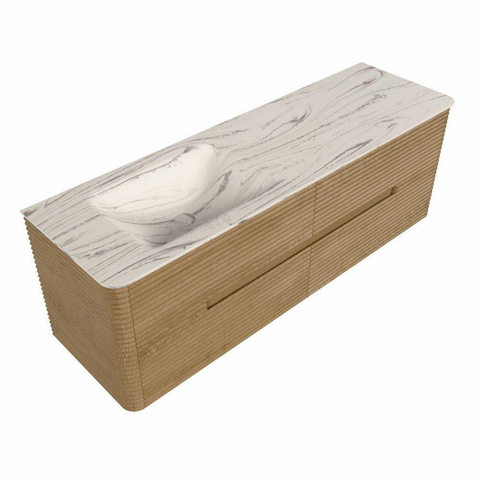 Mondiaz CIRO-DLUX Badkamermeubelset - 150x45x50cm - Solid surface wastafel Nata - 1 wasbak Links - 1 kraangat - 4 lades - Oak SW1531476