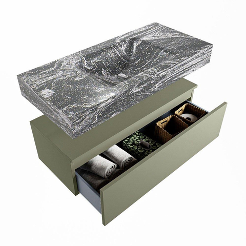 MONDIAZ ALAN - DLUX Badkamermeubelset - 100cm - onderkast - Army - 1 lade - vrijhangende wastafel - wasbak midden - 0 kraangaten - Lava SW808291
