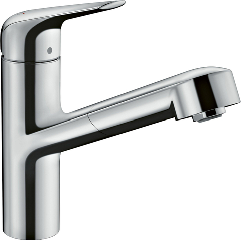 Hansgrohe Focus m42 1 greeps keukenmkr - 150 met uittrekb uitoop - sbox - rvs look SW241714