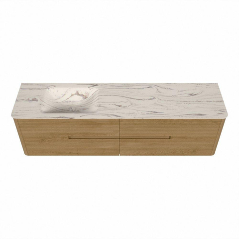 Mondiaz CIRO-DLUX Badkamermeubelset - 180x45x50cm - Solid surface wastafel Nata - 1 wasbak Links - 1 kraangat - 4 lades - Oak SW1531501