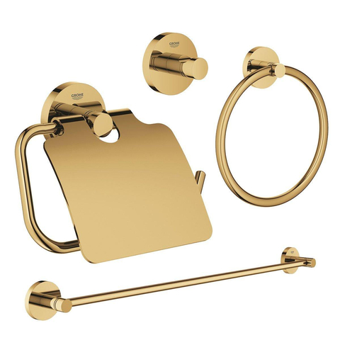 Grohe Essentials Accessoireset 4-delig - handdoekring - handdoekhouder - handdoekhaak - toiletrolhouder met klep - cool sunrise (goud) SW529123