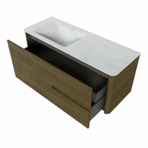 Mondiaz CIRO-DLUX Ensemble de meubles de salle de bains - 120x45x50cm - Plan-vasque solid surface Opalo - 1 vasque à gauche - sans trous de robinet - 2 tiroirs - Dusk SW1532903